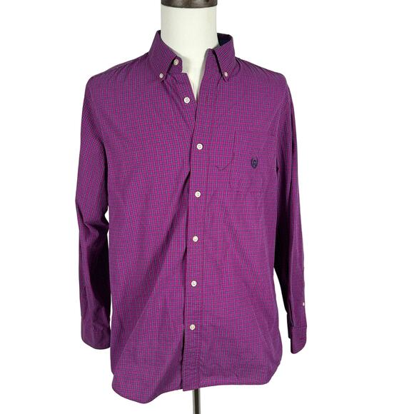 Chaps Other - Chaps Men Purple Blue Plaid Button Down Dress Shirt Casual Business Large